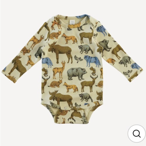 long sleeve lap neck bodysuit | forest animals | organic cotton interlock