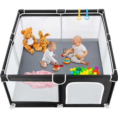 TODALE Baby Playpen for Toddler, Large Baby Playard, Indoor & Outdoor Kids Activity Center with Anti-Slip Base, Sturdy Safety Play Yard with Soft Breathable Mesh, Playpen for Babies(Black,50”×50”)