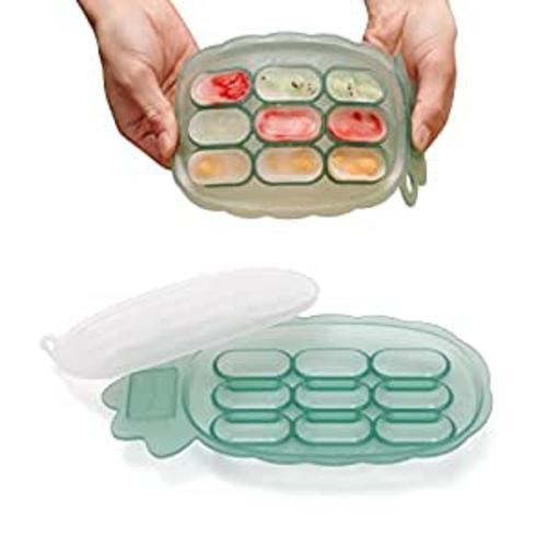 haakaa Silicone Nibble Freezer Tray -Breast Milk Teething Popsicle Mold | Baby Fruit Food Feeder Teether Tray | Ice Cube Maker Serving Plate Stackable Snack Storage Tray |Toddler- BPA Free - Light Green