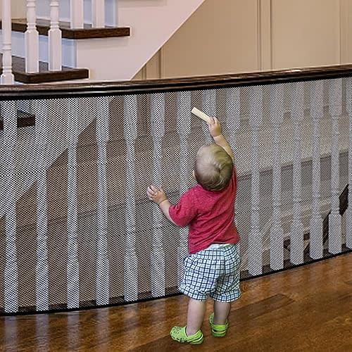 Stairway Net, Baby Gate for Stairs with No Drilling, Baby Safety Banister Guard Rail Net, 18 ft L x 2.66 ft H, Safety Net Balcony Banister Stair Net for Child, Small pet,Toy- Indoor & Outdoor(Black)