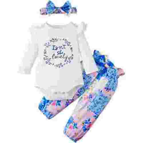 GYRATEDREAM Toddler Baby Girl Fall Winter Outfits Long Sleeve Ruffle Romper Floral Pants Headband Clothes Set 0-18 Months