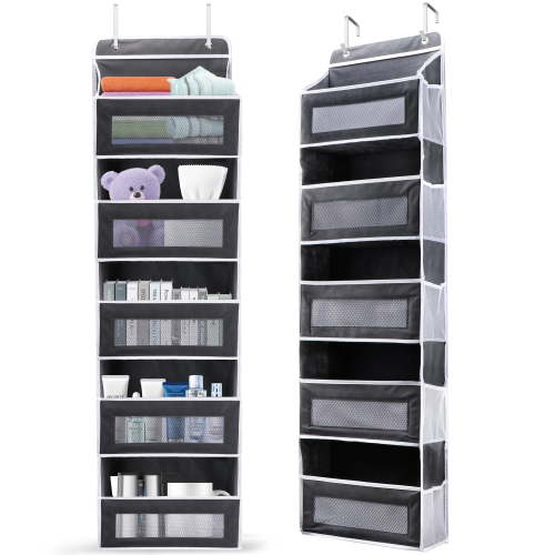 Over Door Organizer with 5 Large Pockets 10 Mesh Side Pockets, ZUEXT 1PC Hanging Storage Closet Door Organizer for Kitchen Bathroom Bedroom Nursery, Toys, Shoes, 44 lbs Weight(5 Layer Gray)