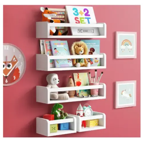 5-in-1 Floating Nursery Book Shelves for Wall (3 Long + 2 Mini) - TikTok Shop