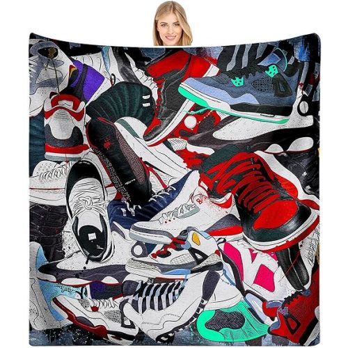 EISKBC Basketball Shoes Blanket for Boys, Sneaker Gift Blanket for Son Kids, Soft Cozy Warm Flannel Fleece Blanket, Decorative for Sofa Couch Chair Bed Living Room 60x50inch