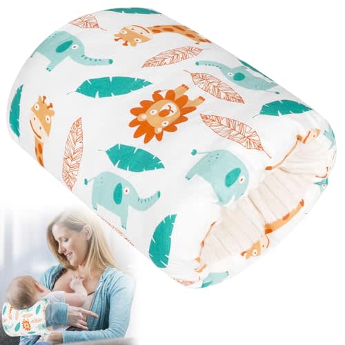 Baby Feeding Arm Pillow,Soft Cotton Bottle Nursing Arm Pillows for Newborn,Breastfeeding Pillows for More Support for Mom and Baby,Portable and Washable,Ergonomic Nursing Essentials(White Animals)