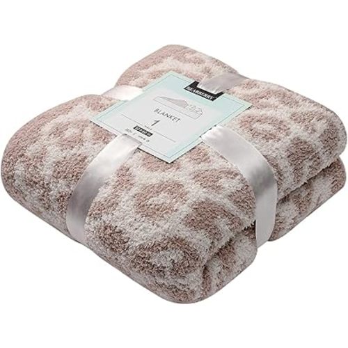 bearberry Fuzzy Leopard Knitted Throw Blanket Soft Cozy Warm Microfiber Blanket for Couch Sofa Bed Travel (Stone/Cream, 50"x60")