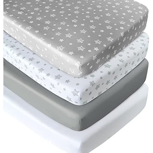 Crib Sheets for Boys or Girls 4 Pack, Fitted Crib Sheet for Standard Size Crib and Toddler Mattresses, Soft and Breathable Material, White