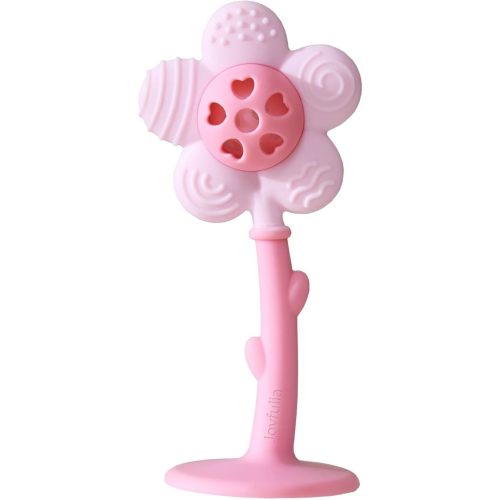 Baby Teething Toys 3-6 Months, Teether and Sensory Rattle for Babies 0-6 Months, Food Grade Silicone Teethers 6-12 Months, Infant Teething Relief Chew Toys, Sunnyflower Teether Toy BPA Free - Pink