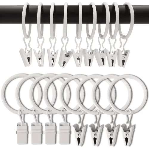 90 Pack Curtain Rings with Clips, Drapery Clips with Rings, Drapes Rings 1.26 in Interior Diameter, Fits up to 1 Inch Curtain Rod, White
