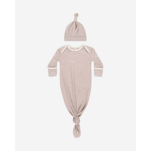 Knotted Baby Gown + Hat Set || Mauve Stripe