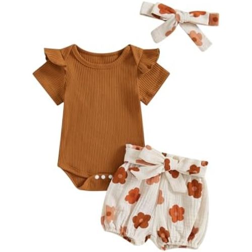 BemeyourBBs Newborn Baby Girl Summer Clothes Ruffle Short Sleeve Romper Bloomer Shorts Set 2 Piece Cute Baby Girl Outfits 3-6 months