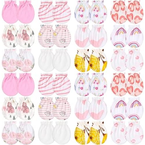 Geyoga 24 Pairs Newborn Baby Mittens No Scratch Mittens Soft Elastic Infant Baby Gloves for 0-6 Months Boy Girl