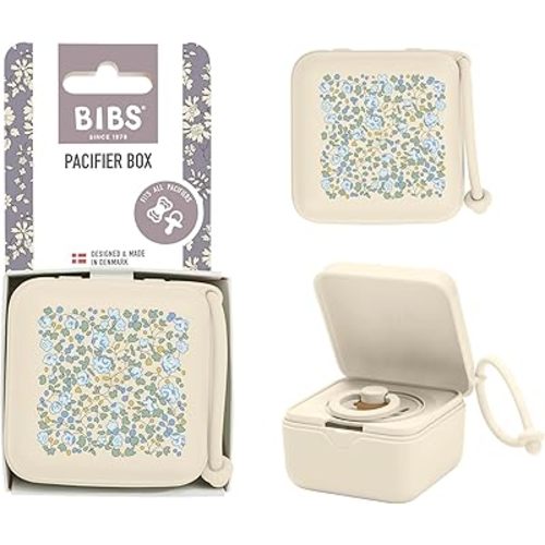 BIBS Liberty Pacifier case with Loop, for Storing and Transporting Dummies, Offers Space for Three Pacifiers, 100% BPA-Free Material. Made in Denmark, OneSize, Eloise Ivory