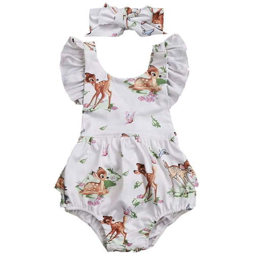 Kid Girls Christmas Bambi Romper Backless Sunsuit + Headband Birthday Outfit