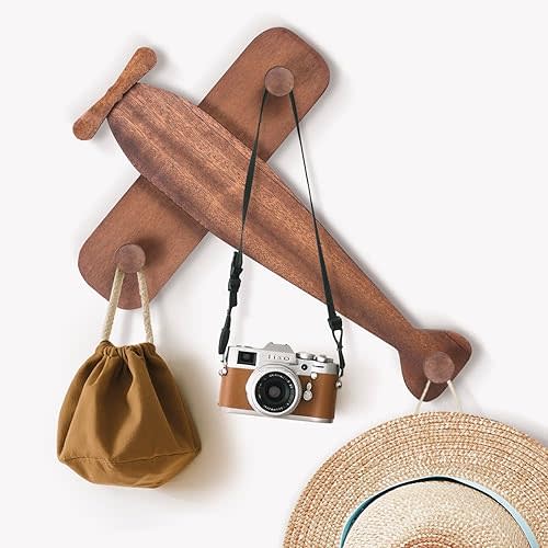 Coat Hooks Walnut Wall Mount, Handmade Airplane-Shaped Wooden Wall Coat Rack，Cute 3 Hooks Coat Hanger Heavy Duty Modern Decor for Home, School, Office, Shop Window