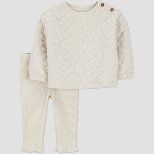 Carter's Just One You® Baby Girls' 2pc Quilted Floral Top & Pants Set - Cream 3M