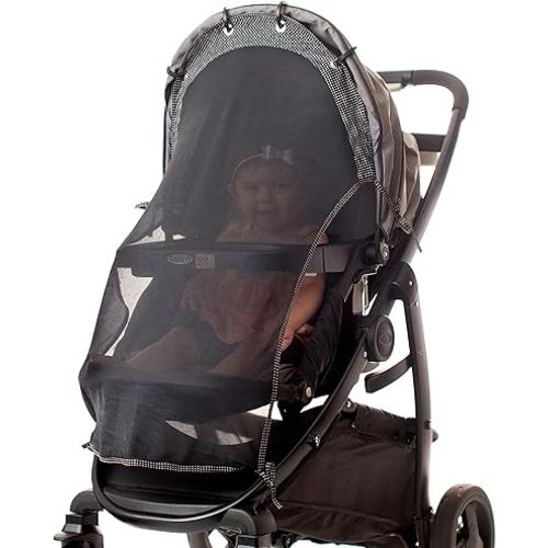 Stroller Sun Shade (Large). Universal Adjustable SPF 30+ Sunshade with See Through, Canopy Stroller Sun Shade, Stroller Sun Shade Extender, Shade Cover for Stroller, Mesh Net Cover by IntiMom