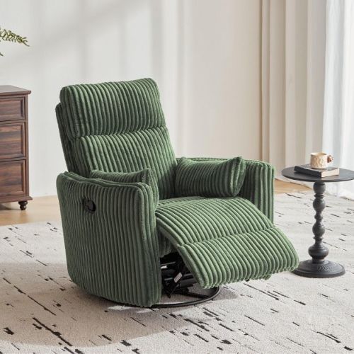 360 Swivel Rocker Recliner - Corduroy Nursery Glider Rocking Chair with 2 Pillows