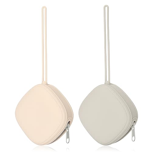 AULEGE Silicone Pacifier Holder Case, Baby Binky Silicone Cover Pouch, Silicone Pacifier Storage Case for Diaper Bag, 2 Pack (Light Grey, Cream)