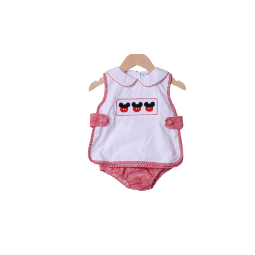 Smocked Mouse Red Gingham Apron Diaper Set