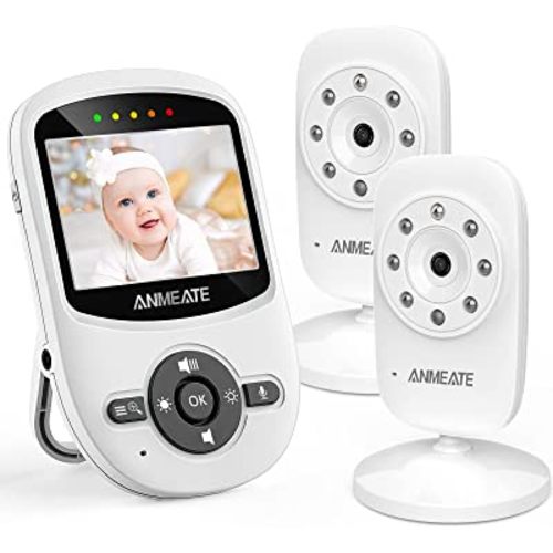 ANMEATE Video Baby Monitor with 2 Digital Camera, Digital 2.4Ghz Wireless Video Monitor with Temperature Monitor, 960ft Transmission Range, 2-Way Talk, Night Vision, High Capacity Battery(2 Cameras)