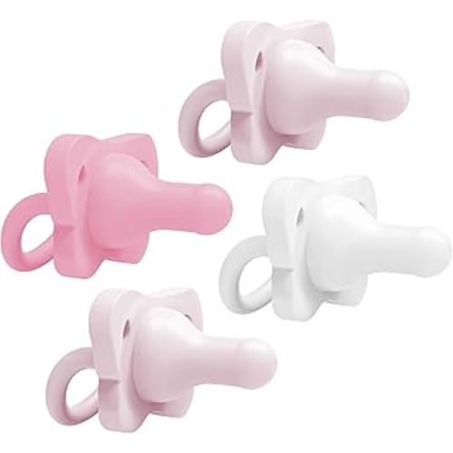Dr. Brown's HappyPaci 100% Silicone Baby Pacifier, Contoured One-Piece Design, Light-Pink, Pink, White, 0-6m, BPA-Free, 4-Pack