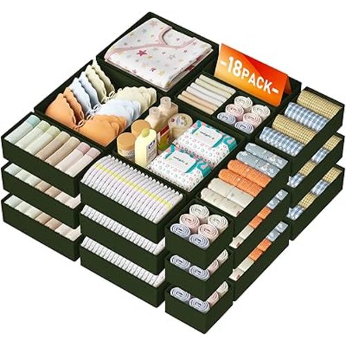 DIMJ Drawer Organizer Clothes Storage - 18 Pack Baby Dresser Organizer for Nursery, Foldable Closet Drawer Organizer Bins for Bedroom Organization, Fabric Storage Dividers for Socks, Underwears, Green
