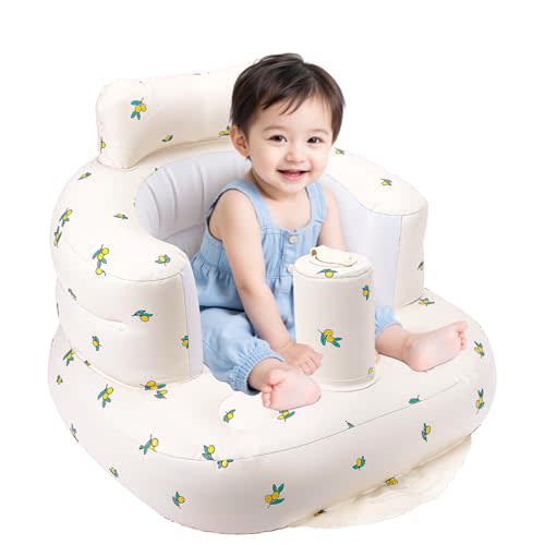 Momsnug Inflatable Infant Chair for Babies 0-6 Months to Help Sit Up, Baby Blow Up Chair with Built in Pump- Olive Flower