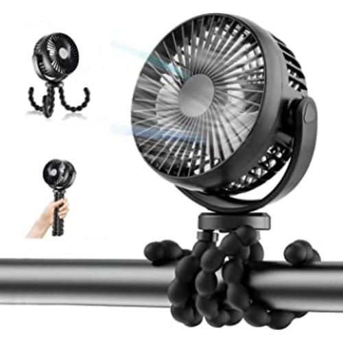 Mini Handheld Personal Fan, Portable Baby Stroller Fan Baby Car Seat Fan, 5200mAh 3 Speed 360° Rotatable USB Rechargeable Clip On Fan for Stroller with Flexible Tripod Clips, Ventilador Portatil Rechargeable Beach Fan (12-18 Hours Working Time)