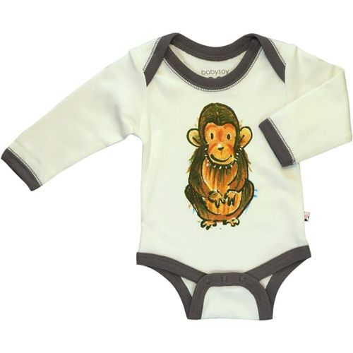 Babysoy Newborn Organic Long Sleeve Animal Print Bodysuit Onesie Romper - 3-6 Months - Chimp