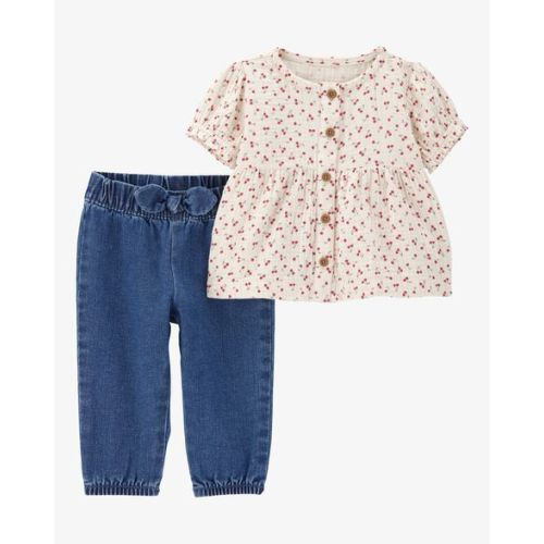 Baby 2-Piece Floral Button-Front Top & Pull-On Denim Pant Set - Carter's | Carter's