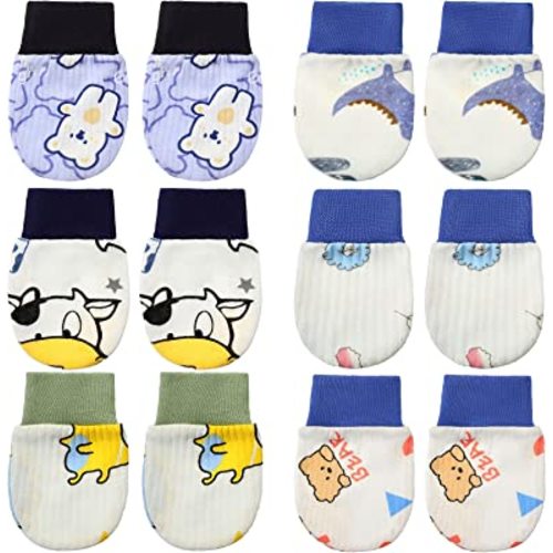 6 Pairs Newborn Baby Mittens No Scratch Gloves Infant Toddler Anti Scratch Essentials Unisex Cotton for 3-9 Months Girls Boys(Classic Colors, Thin)
