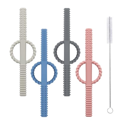 4 Pack Handle Hollow Teethers Tubes (6.8'' Long) Teething Toys for Babies 0-6 Months - BPA Free