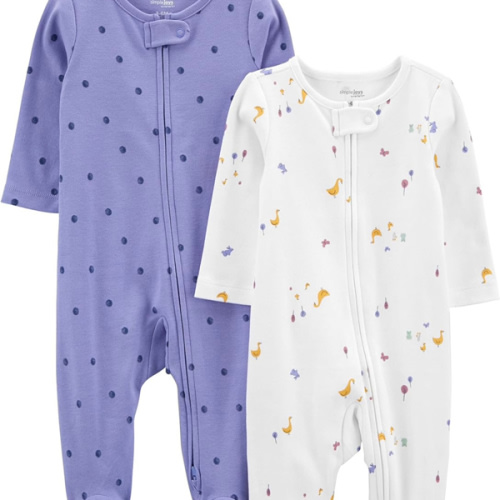 Simple Joys by Carter's Baby Girls' Cotton Footed Sleep and Play, Pack of 2