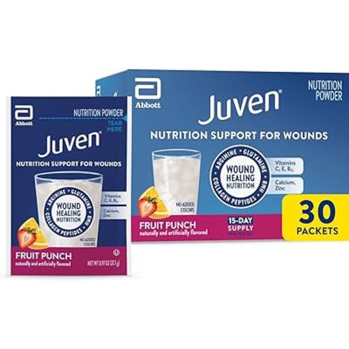 Juven Therapeutic Nutrition Drink Powder Including Collagen Peptides, Amino Acids, and HMB For Wound Healing Support, Fruit Punch, 30 Packets