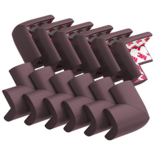 12 Pack Soft Corner Protector Baby Proofing Edge and Corner Guards, Safety Pre-Taped Rubber Foam Furniture Bumper for Fireplace, Table, Stair, Cabinet (Brown)