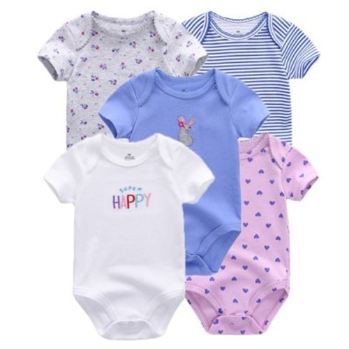 Falianni Baby Boy Girl Casual Short Sleeve Bodysuits,5-Pack,Sizes 0-12M