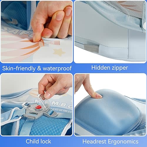 Mambobaby Baby Swim Float with Canopy Non-Inflatable Infant Pool Float with Tail 3-24 Months Avoid Flip Solid Skin-Friendly Material for Toddler Boys Girls