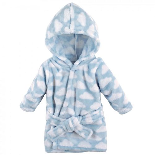 Hudson Baby Infant Boys Plush Animal Face Bathrobe, Blue Clouds, 0-9 Months