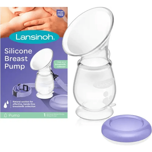 Lansinoh Silicone Breast Pump for Breastfeeding with Suction Base, 4 Ounces, Portable and Lightweight, Includes Neck Strap and Protective Lid, 1 Count