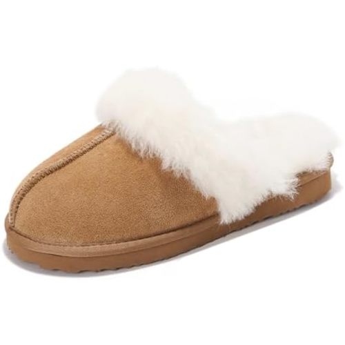 Project Cloud Genuine Leather Slippers for Women Footwear with Real Sheep Wool Lining Womens Clogs & Mule - Non-Slip Indoor/Outdoor Scuff Womens Slippers with Memory Foam Insole (Henka)