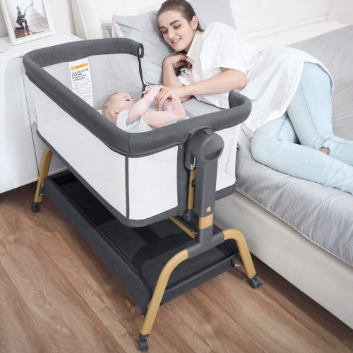 Jimglo 3 in 1 Baby Bassinet ,Bedside Crib with Rocking Mode 4 Wheels 6 Height Adjustment for Babies Boys Girls