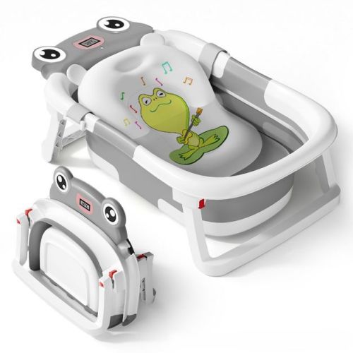 Babybond Collapsible Baby Bathtub For Infants And Toddlers With Thermometer& 1 Soft Floating Cushion Portable Travel Baby Tub, Green