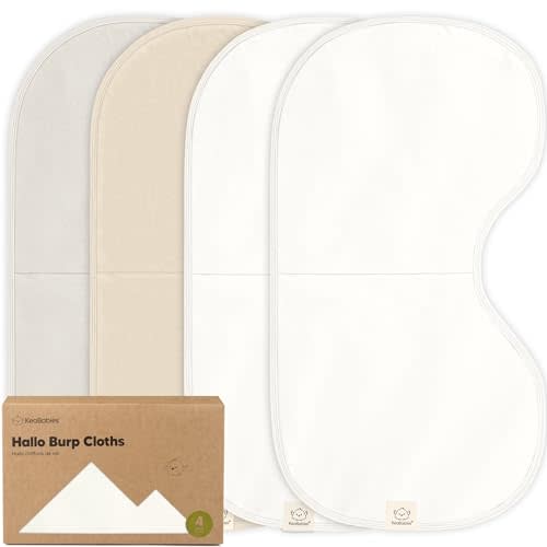 KeaBabies 4-Pack Baby Burp Cloths Baby Girl, Boy - Organic Cotton Burp Cloth, Extra Large, Absorbent, Soft Burping Cloths & Bibs Set for Babies, Newborn Burp Clothes, Thick Burp Rags (Pure)