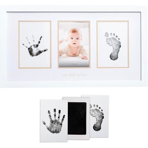 Pearhead Baby Hand and Footprint Kit - Inkless No Mess Clean-Touch Ink Pad, Newborn Keepsake Frame, Nursery Decor Essentials, Perfect Shower Gift for Boys and Girls, White