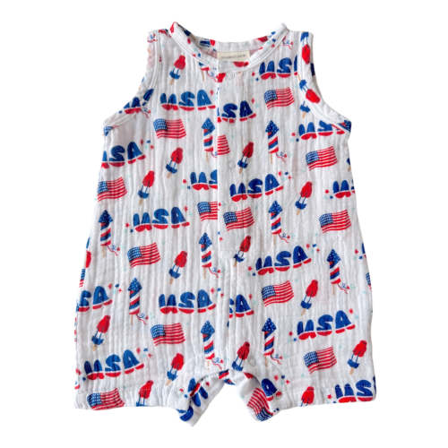Muslin Shortie Romper, 4th of July