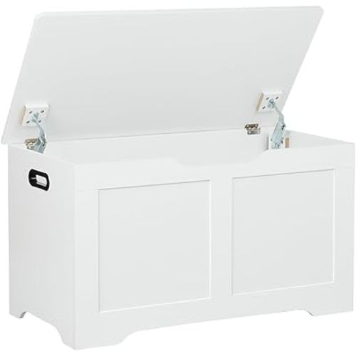 31.5" Storage Chest, Wooden Storage Bench, Lift Top Toy Chest with 2 Safety Hinges, Large Toy Box, Entryway Shoes Bench for Living Room, Bedroom, White