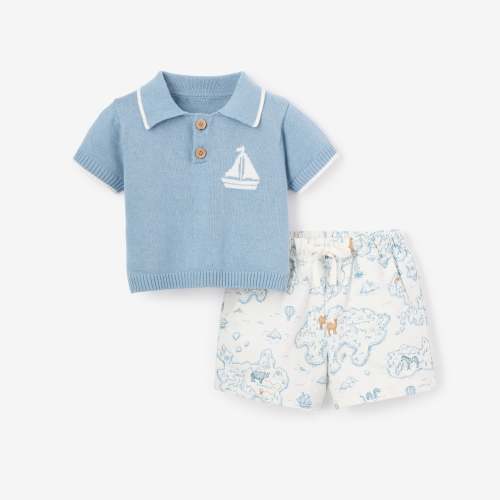 Nautical Knit Polo + Explorer Print Shorts – Elegant Baby