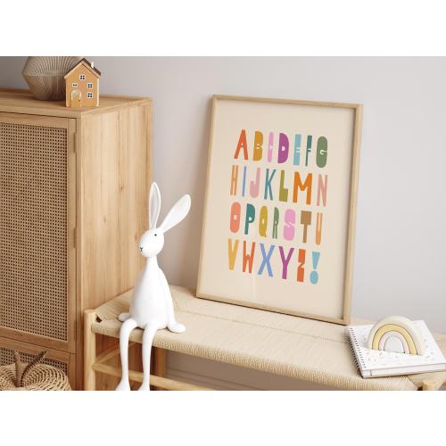 Alphabet Kids Print, ABC Toddler Wall Art, Retro Modern Typography, Boho Playroom Classroom Decor, Cute Educational Poster