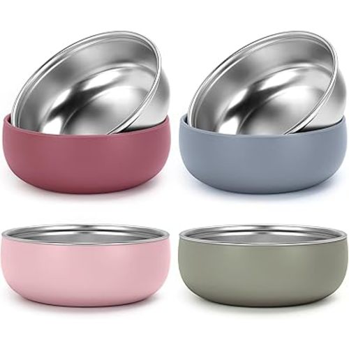 ShineMe 4 pack Baby Bowls, Stainless Steel Bowls for Kids with Removable Colorful Silicone Sleeve, Unbreakable Toddler Bowls for Soup, Cereal, Yogurt, Snacks...